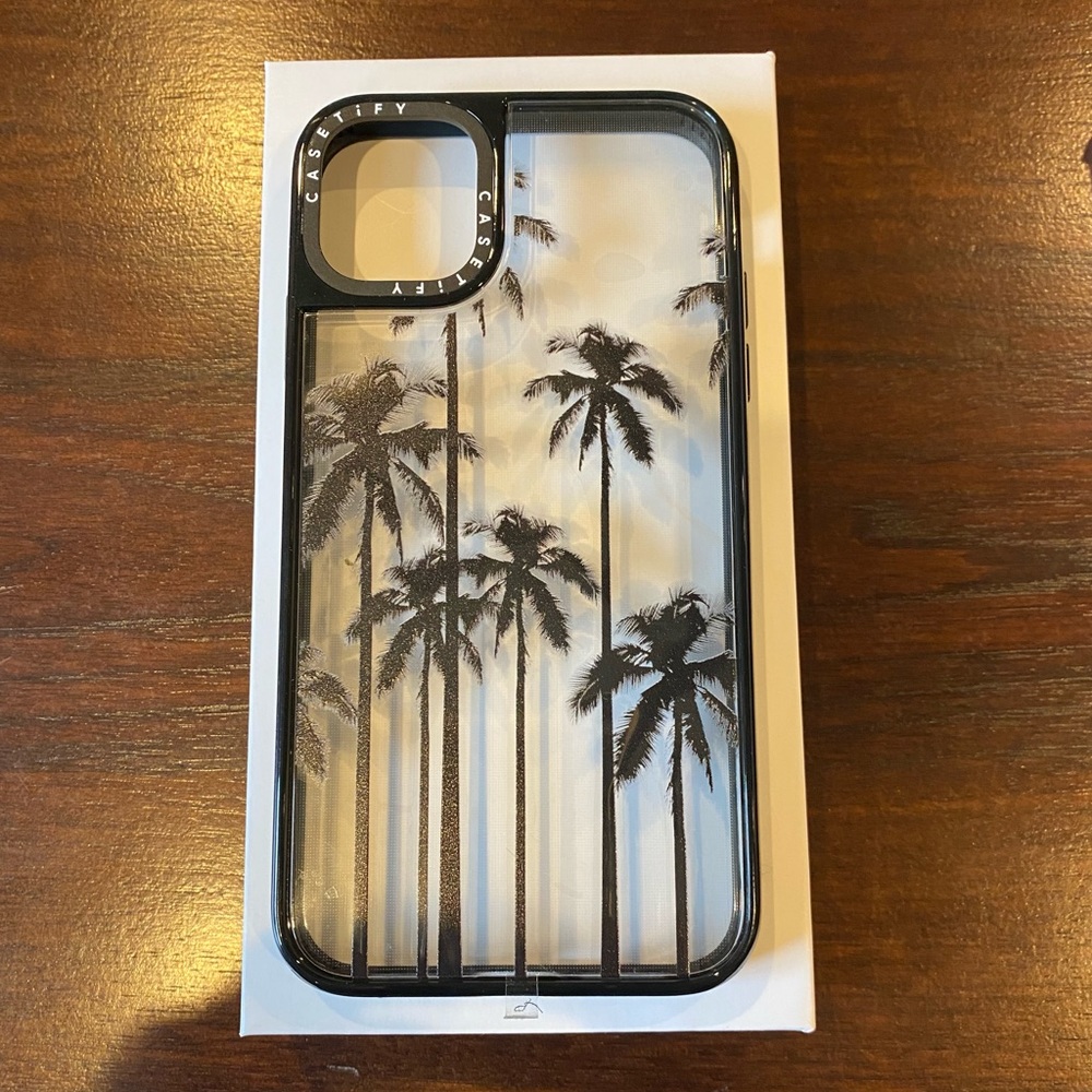 NWT Casetify IPhone 11 Black Summer Palm Trees Transparent Case